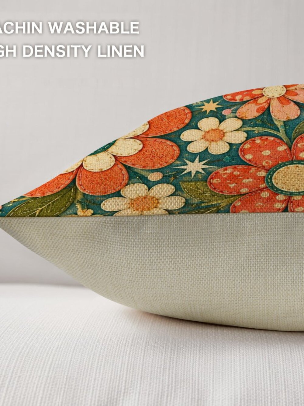 Retro Flower Pillow, 18x18 100% Polyester Faux Linen with Insert - Picture 6 of 9